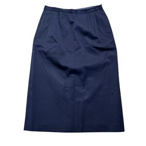 TAHARI Womens 10 Navy Blue 100% Wool Pencil Skirt Lined Pockets Back Slit Career
